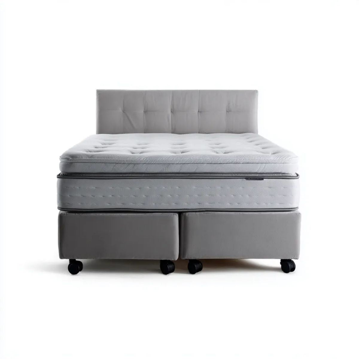 Łóżko dwuosobowe, Szary Boxspring podwójne łóżko w poliestrze 160 x 200 cm z materac, deska rozdzielcza i kółka