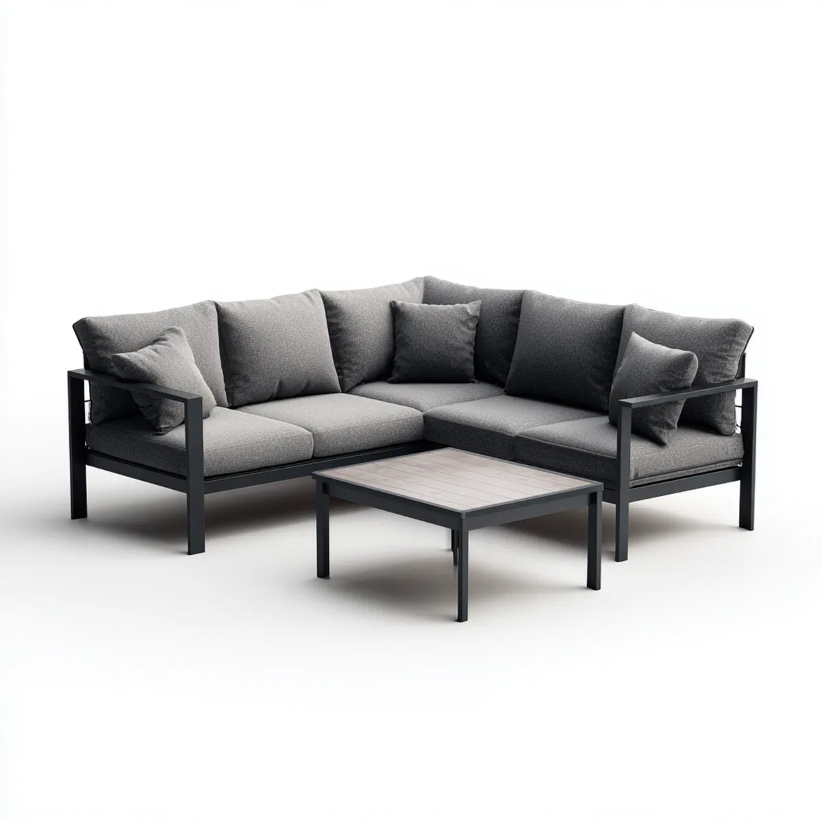 Sofa ogrodowa, Zestaw fotel ogrodowy szary antracyt 210 x 210 x 65 cm w aluminium i poliestrze z prostokątnym stołem