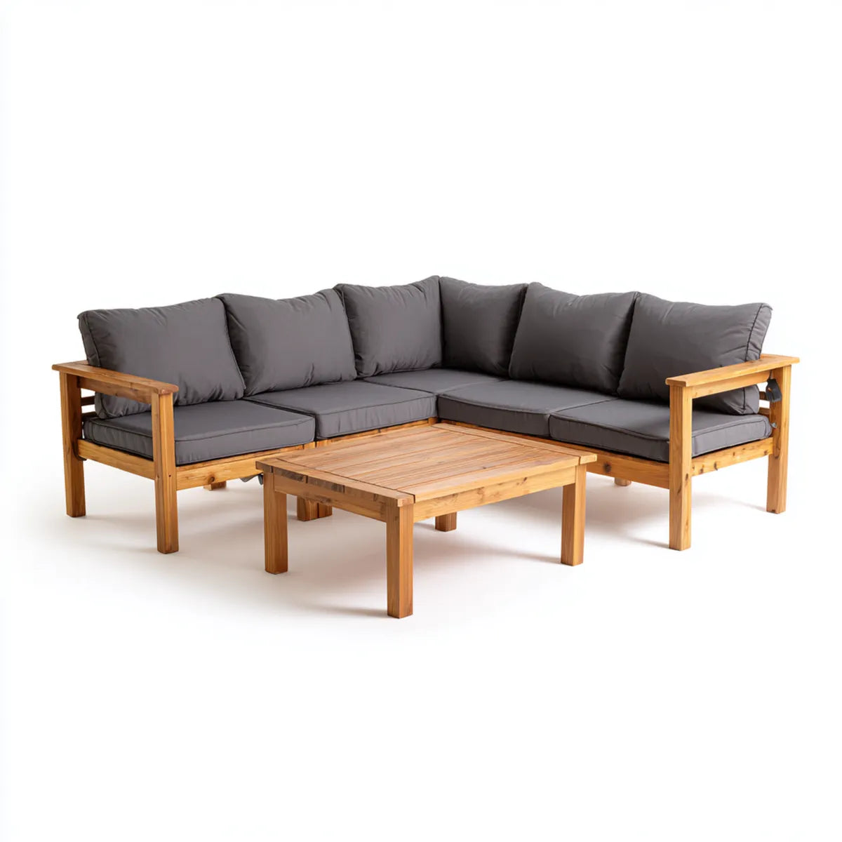 Sofa ogrodowa, Zestaw narożnik ogrodowy 2 kawałki brązowy i szary acacia lite drewno z tabeli 208 x 208 cm