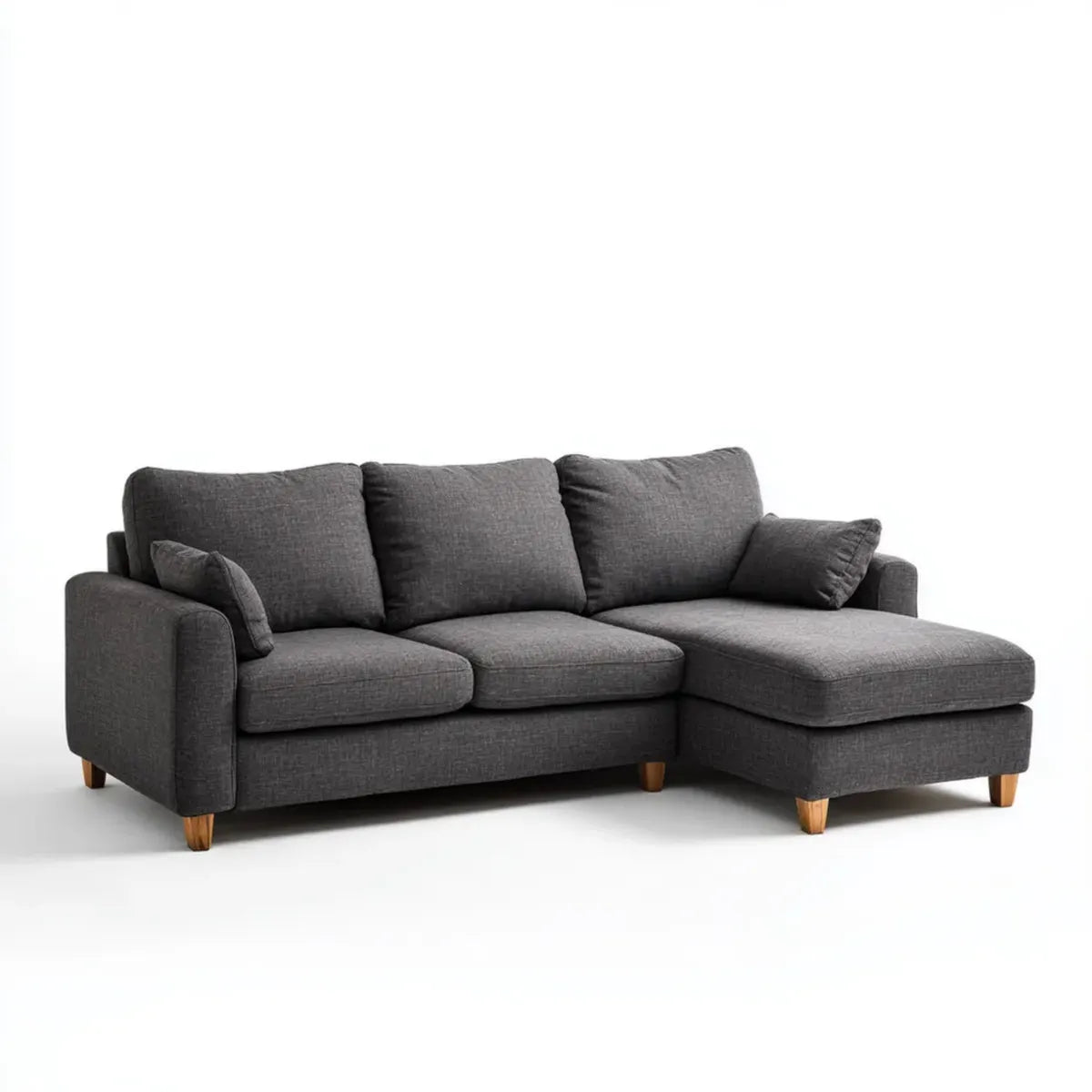 Sofa, 3 ciemnoszara sofa poliestrowa o kącie prostym 220 x 145 x 85 cm