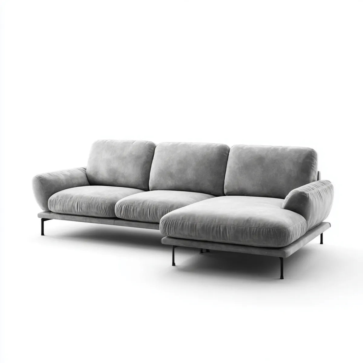 Sofa, 3-osobowa szary poliestrowy aksamitna kanapa o kształcie 280 x 170 x 78 cm