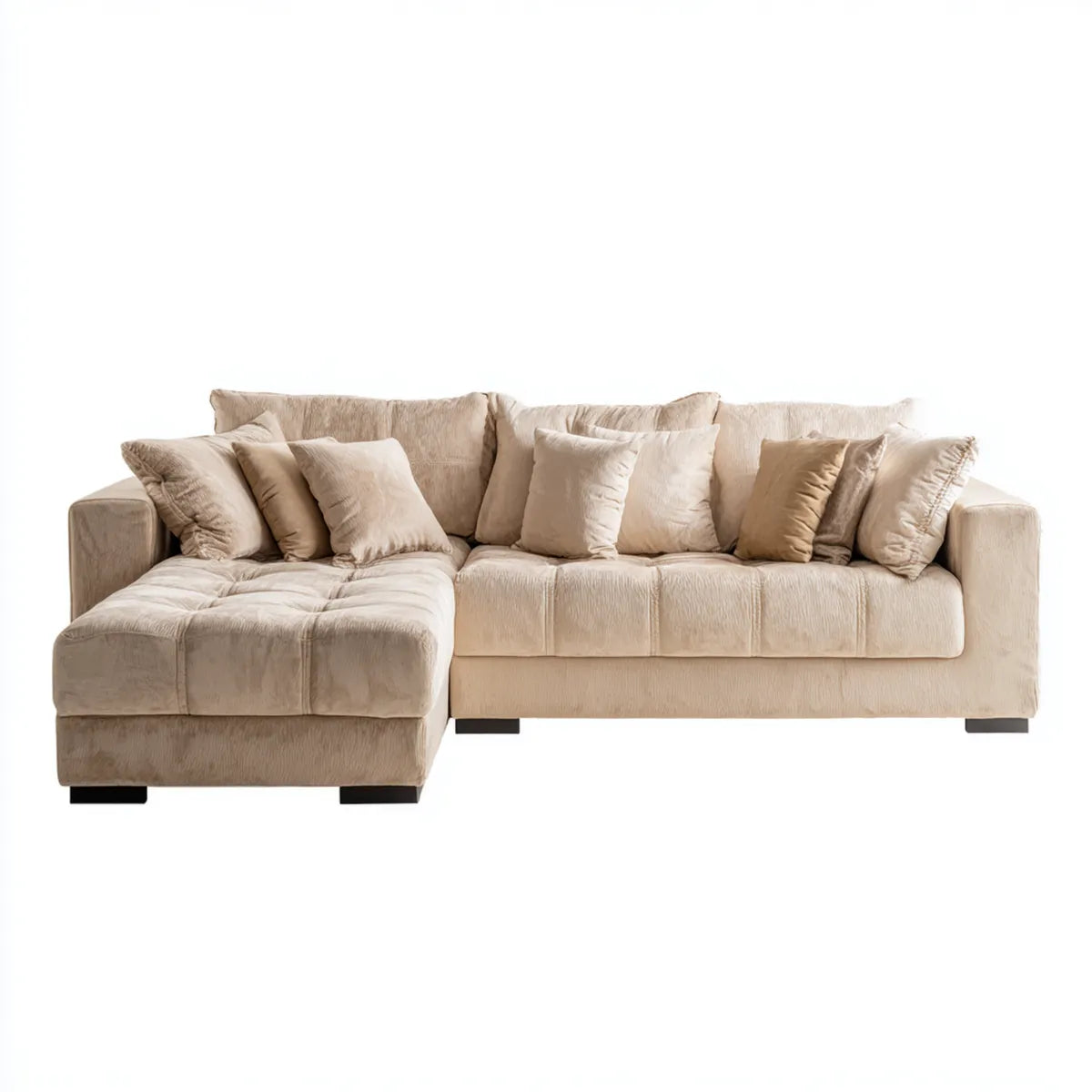 Sofa, 4 fotela poliestrowy beżowy aksamit efekt lewy narożnik sofa 280 x 170 x 90 cm