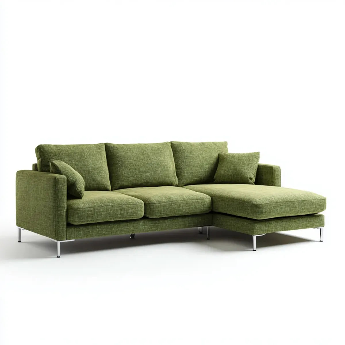 Sofa, Zielony narożnik Sofa 3 fotele w poliestrze 250 x 160 x 85 cm z meridianem