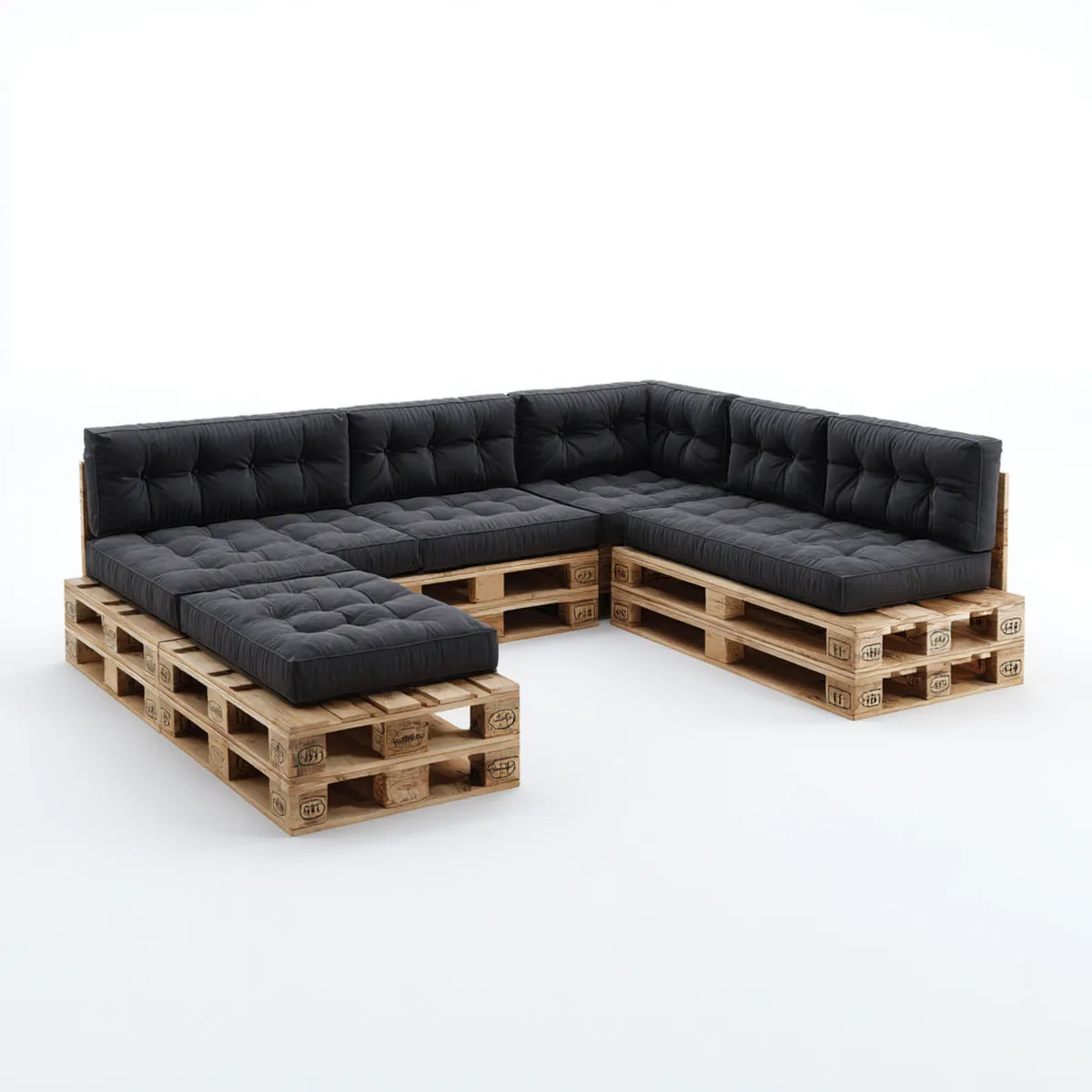 Sofa ogrodowa, Palety Sofa Lounge Zestaw czarny naturalna 320 x 240 x 80 cm Lite drewno poliestrowy kształt L