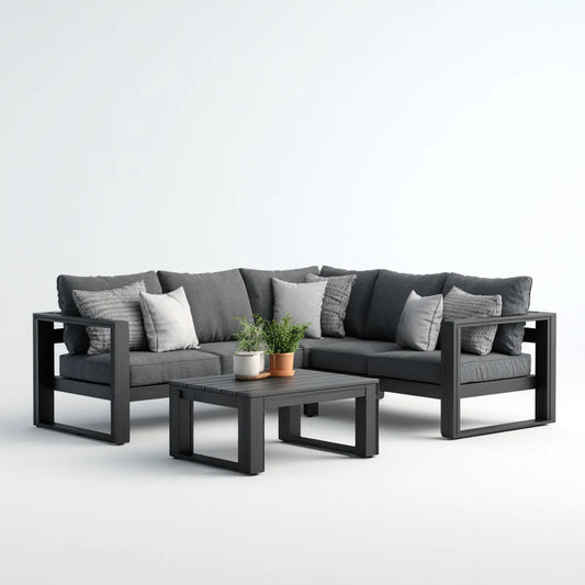 Sofa ogrodowa, Zestaw kątowych sofy ogrodowe 3 kawałki antracyt 220 x 220 cm w aluminium z poliestrowymi poduszkami