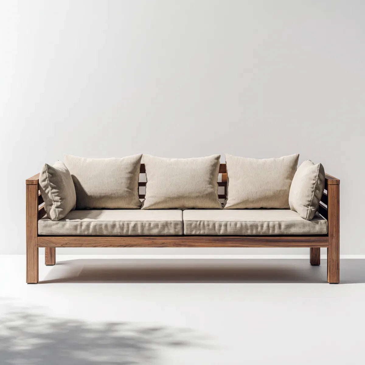 Sofa ogrodowa, 3 beżowe ogrodowe sofa w litym drewna acacia 200 x 75 cm prostokątne, 200 x 75 x 78 cm
