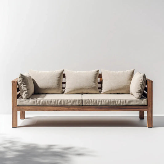Sofa ogrodowa, 3 beżowe ogrodowe sofa w litym drewna acacia 200 x 75 cm prostokątne, 200 x 75 x 78 cm