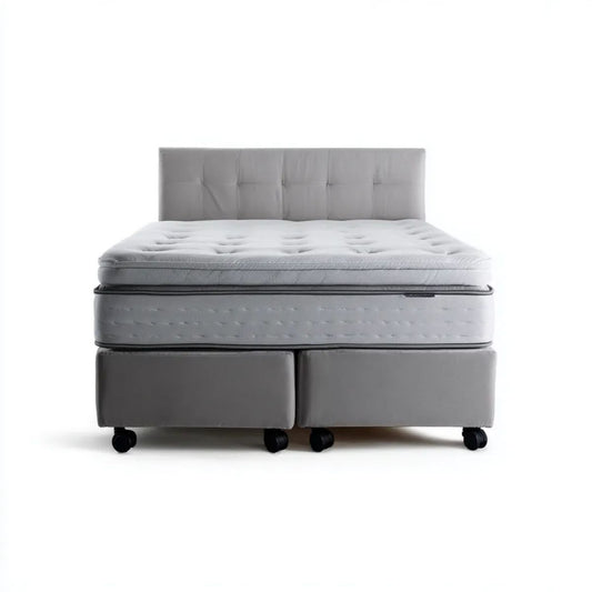 Łóżko dwuosobowe, Szary Boxspring podwójne łóżko w poliestrze 160 x 200 cm z materac, deska rozdzielcza i kółka