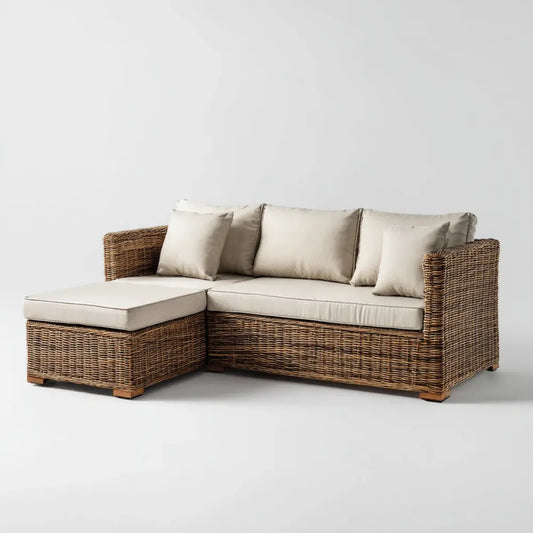 Sofa ogrodowa, Rożna sofa ogrodowa 2 kawałki syntetycznego rattan beżowy PE 210 x 150 x 82 cm