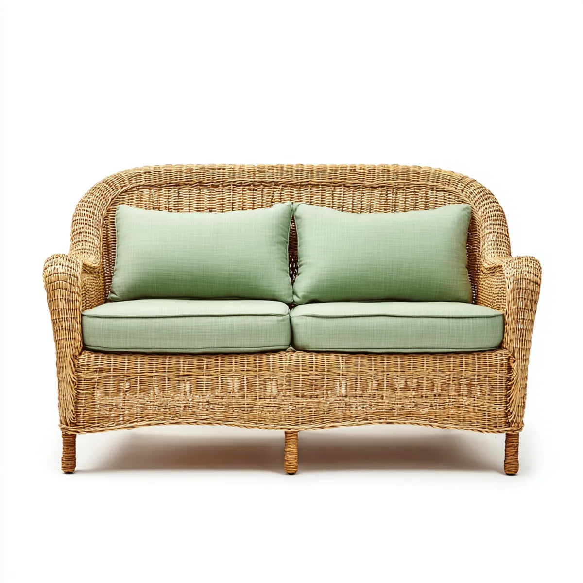 Sofa ogrodowa, Tapczan ogrodowy 2 miejsca zielony szałwia w naturalnych prostokątnych rattan pleciony 130 x 75 x 85 cm