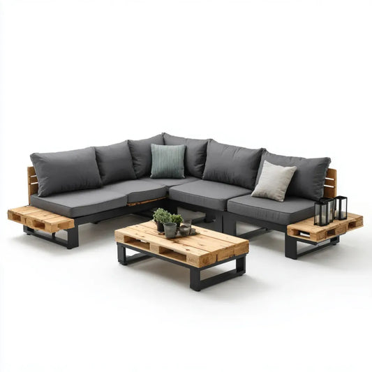 Sofa ogrodowa, Zestaw narożnik ogrodowy 2 kawałki antracytu z tabeli 280 x 210 cm w stałej sosny i stali