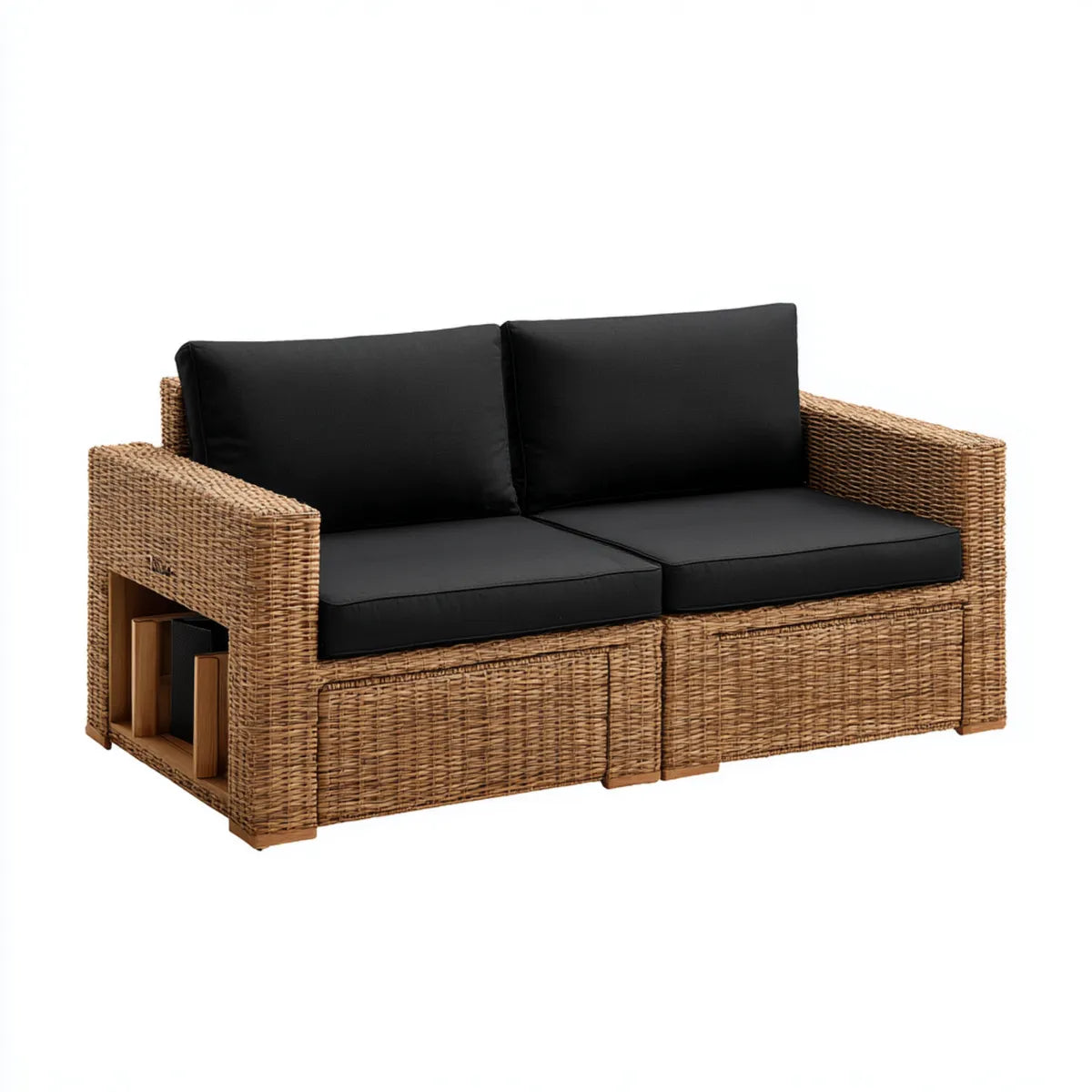 Sofa ogrodowa, Tapczan ogrodowy 2 brązowe i czarne miejsca w rattanie PE 124 x 74 x 76 cm
