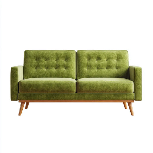 Sofa, 2 fotela prosta sofa oliwkowa zielona 150 x 80 x 85 cm poliester aksamitny prostokątna kształt