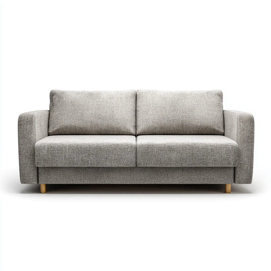 Sofa, Szara sofa z litymi nogami z drewna w poliestrze 160 x 85 x 82 cm