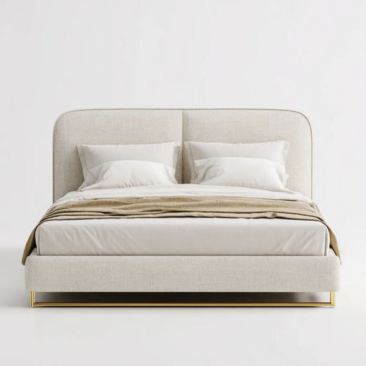 Łóżko dwuosobowe, Podwójne wyściełane łóżko krem i złoto w poliestrze i stali, 160 x 200 cm