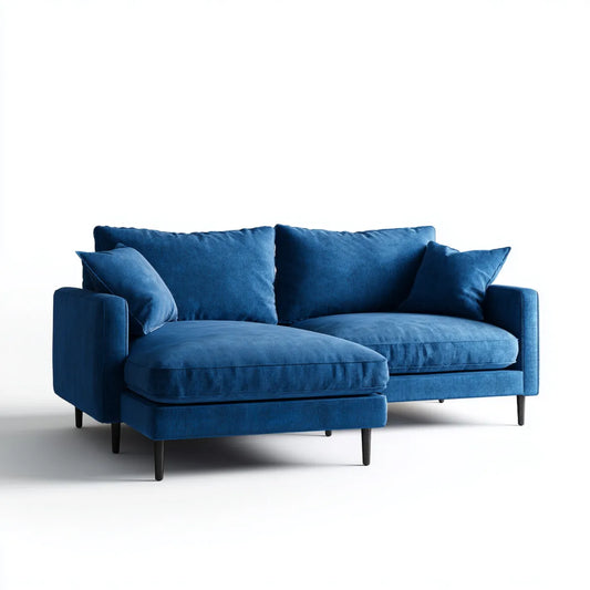 Sofa, 2-fotela narożna z rekamierem lewym niebieskim 210 x 145 x 85 cm poliestrowa tkanina z kordu