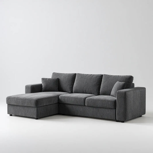 Sofa, 3 fotela narożnik sofa szary antracyt z szezlongiem lewo w kształcie poliestru 250 x 160 x 85 cm