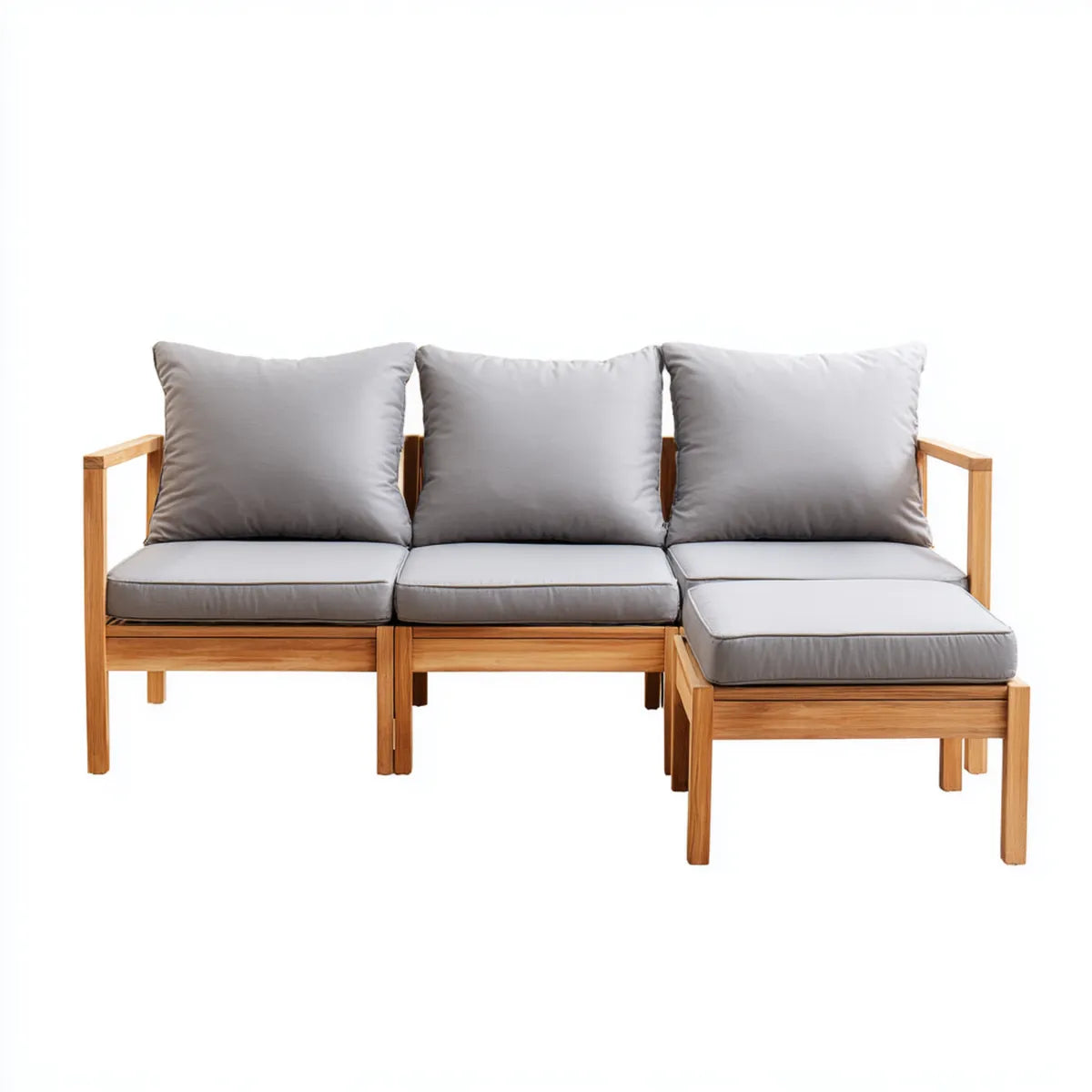 Sofa ogrodowa, Taras sofa 3-częściowa szara z elementem leżącym z litego drewna akacjowego 196 x 138 x 78 cm