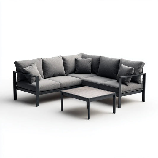 Sofa ogrodowa, Zestaw fotel ogrodowy szary antracyt 210 x 210 x 65 cm w aluminium i poliestrze z prostokątnym stołem