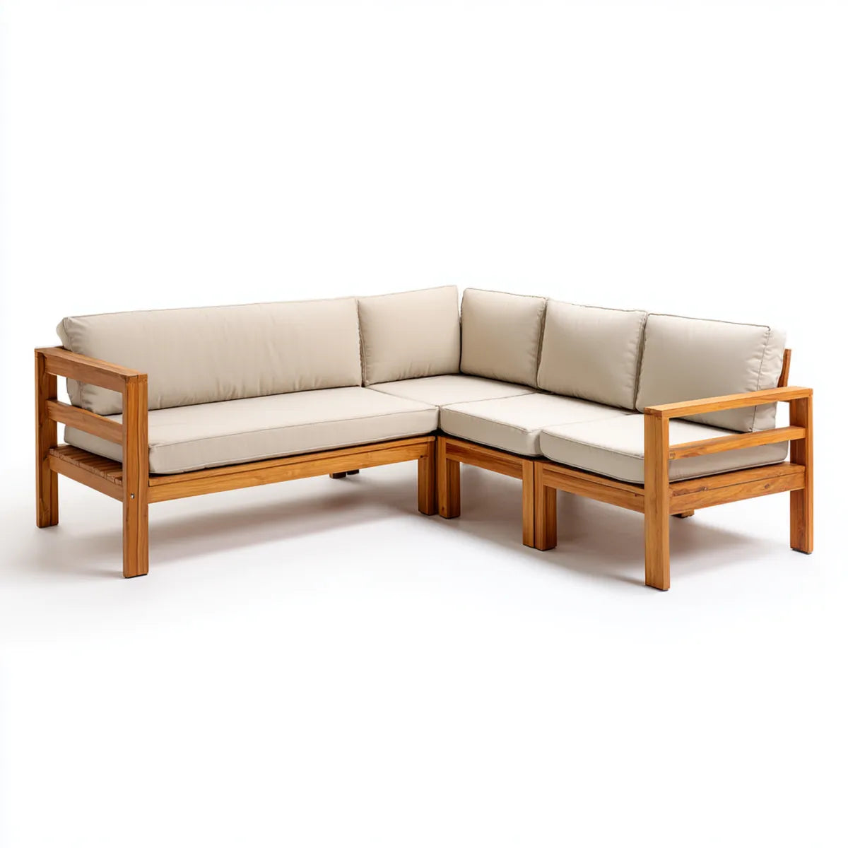 Sofa ogrodowa, narożna sofa ogrodowa 4 beżowe fotele w akacji litego drewna 200 x 200 x 70 cm