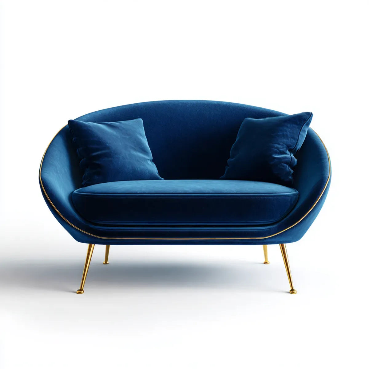 Sofa, 2 nocna niebieska sofa w poliestrowym aksamicie ze złotymi nóżkami 150 x 80 x 80 cm