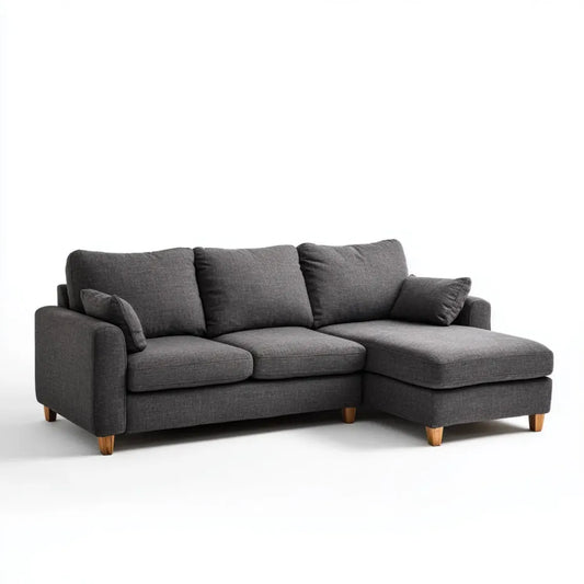Sofa, 3 ciemnoszara sofa poliestrowa o kącie prostym 220 x 145 x 85 cm