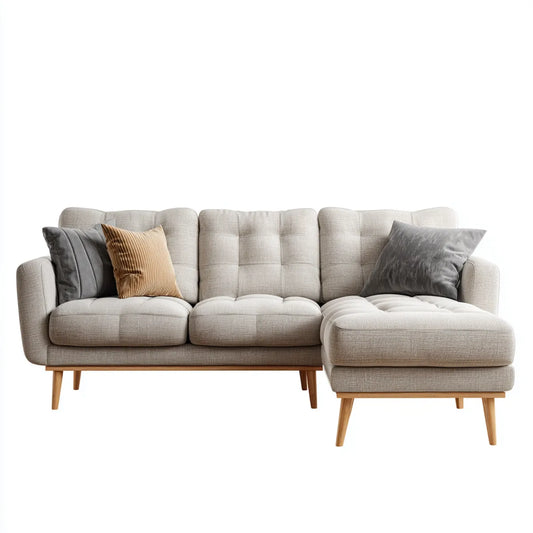 Sofa, 3 fotela poliestrowa rozkładana kanapa z litymi nogami z drewna 230 x 150 x 85 cm