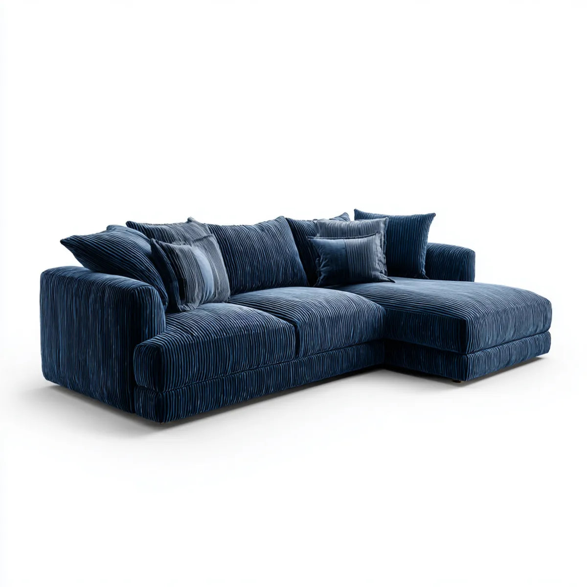 Sofa z prawej burty w poliestrowym aksamicie z żebrem 260 x 160 x 85 cm