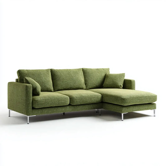 Sofa, Zielony narożnik Sofa 3 fotele w poliestrze 250 x 160 x 85 cm z meridianem