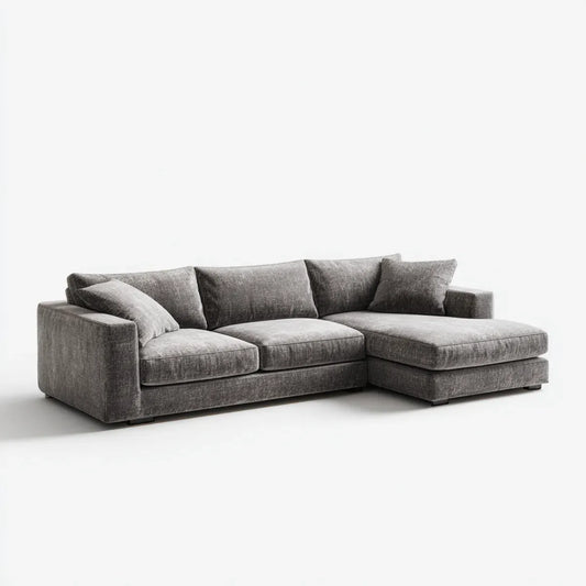 Sofa, Kanapa narożna z odtwarzaczem ciemnoszarym 280 x 170 x 85 cm poliester Chenille 3- osobowy