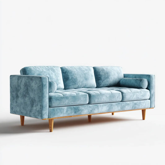 Sofa, 3- fotela sofa jasnoniebieska 220 x 90 x 85 cm poliester aksamit lite drewno prostokątne