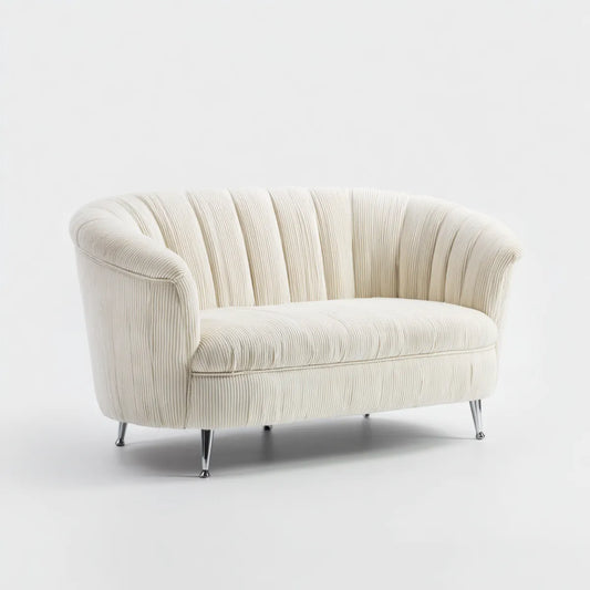 Sofa, 2 fotela z kremem w poliestrowym, żebrowanym aksamicie o okrągłym kształcie 150 x 82 x 78 cm