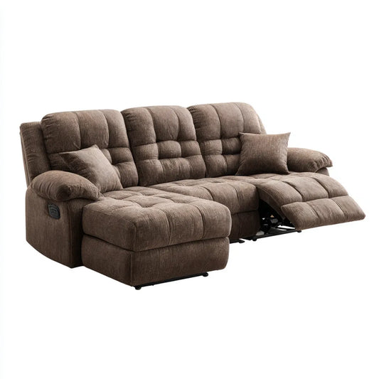 Sofa, Luźna sofa 3 fotele leżące brązowe 220 x 98 x 102 cm w poliestrowym, żebrowanym aksamicie szkła